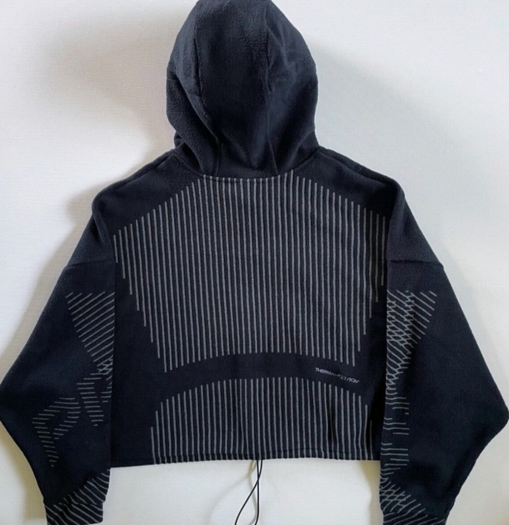 Nike Women's Black and Gray Cropped Hoodie Sized Medium - Picture 2 of 3